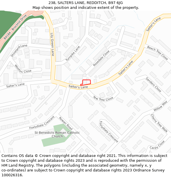 238, SALTERS LANE, REDDITCH, B97 6JG: Location map and indicative extent of plot