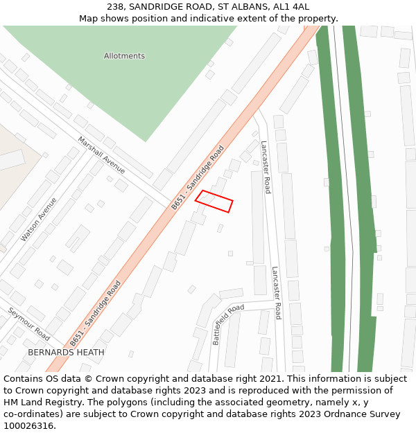 238, SANDRIDGE ROAD, ST ALBANS, AL1 4AL: Location map and indicative extent of plot