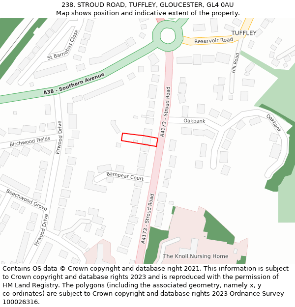 238, STROUD ROAD, TUFFLEY, GLOUCESTER, GL4 0AU: Location map and indicative extent of plot