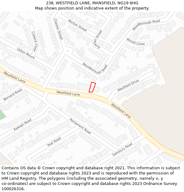 238, WESTFIELD LANE, MANSFIELD, NG19 6HG: Location map and indicative extent of plot