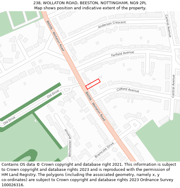 238, WOLLATON ROAD, BEESTON, NOTTINGHAM, NG9 2PL: Location map and indicative extent of plot