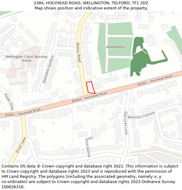 238A, HOLYHEAD ROAD, WELLINGTON, TELFORD, TF1 2DZ: Location map and indicative extent of plot