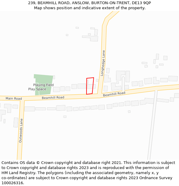 239, BEAMHILL ROAD, ANSLOW, BURTON-ON-TRENT, DE13 9QP: Location map and indicative extent of plot