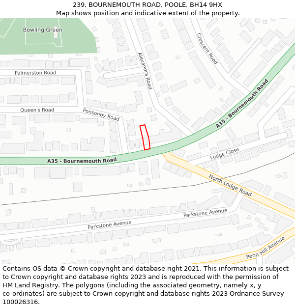 239, BOURNEMOUTH ROAD, POOLE, BH14 9HX: Location map and indicative extent of plot