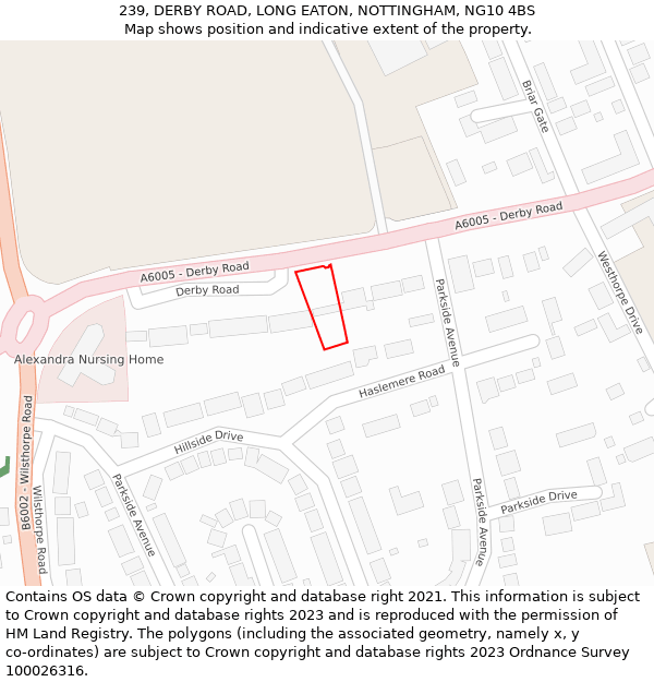 239, DERBY ROAD, LONG EATON, NOTTINGHAM, NG10 4BS: Location map and indicative extent of plot