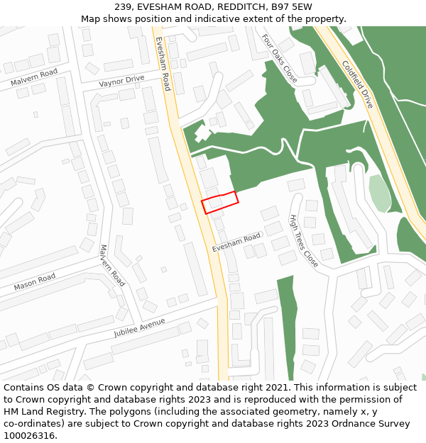 239, EVESHAM ROAD, REDDITCH, B97 5EW: Location map and indicative extent of plot