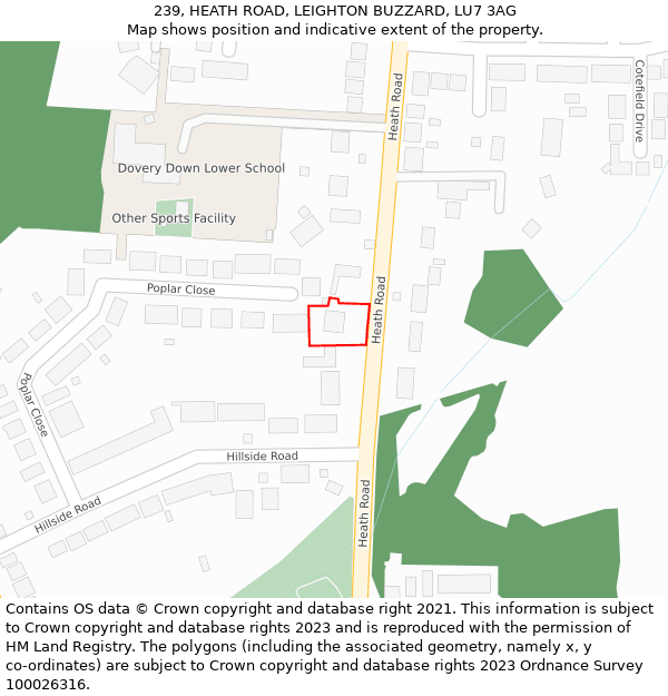 239, HEATH ROAD, LEIGHTON BUZZARD, LU7 3AG: Location map and indicative extent of plot