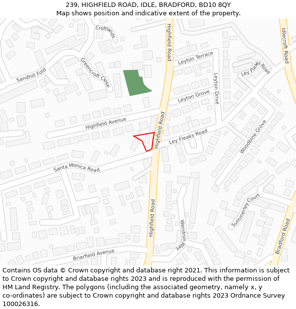 239, HIGHFIELD ROAD, IDLE, BRADFORD, BD10 8QY: Location map and indicative extent of plot