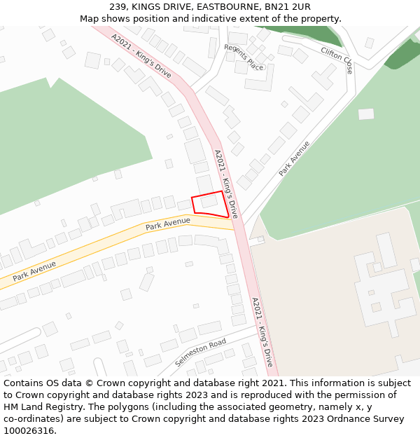 239, KINGS DRIVE, EASTBOURNE, BN21 2UR: Location map and indicative extent of plot