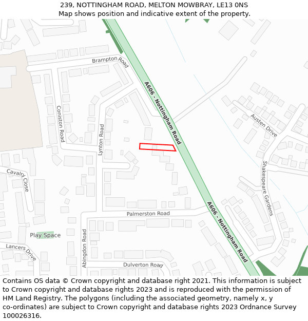 239, NOTTINGHAM ROAD, MELTON MOWBRAY, LE13 0NS: Location map and indicative extent of plot