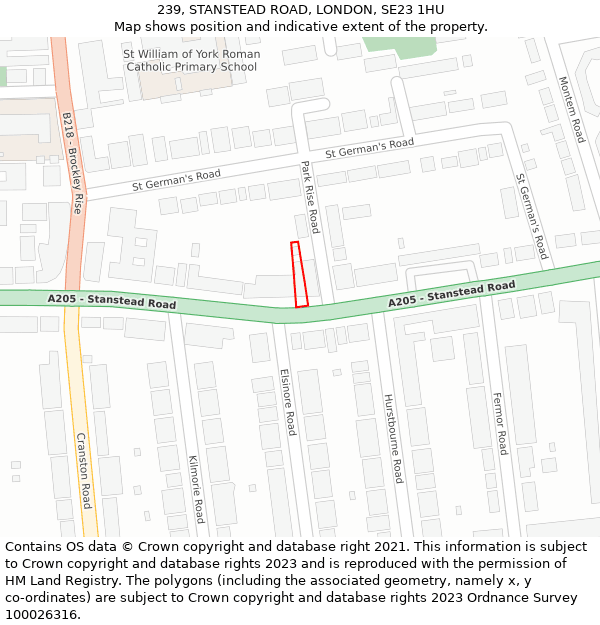 239, STANSTEAD ROAD, LONDON, SE23 1HU: Location map and indicative extent of plot