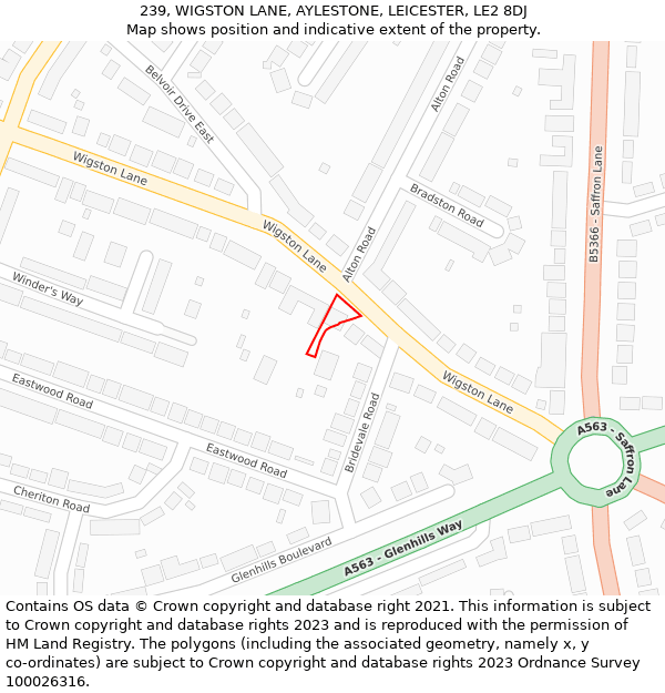 239, WIGSTON LANE, AYLESTONE, LEICESTER, LE2 8DJ: Location map and indicative extent of plot