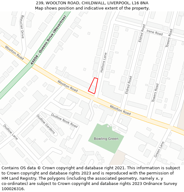 239, WOOLTON ROAD, CHILDWALL, LIVERPOOL, L16 8NA: Location map and indicative extent of plot