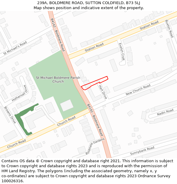 239A, BOLDMERE ROAD, SUTTON COLDFIELD, B73 5LJ: Location map and indicative extent of plot
