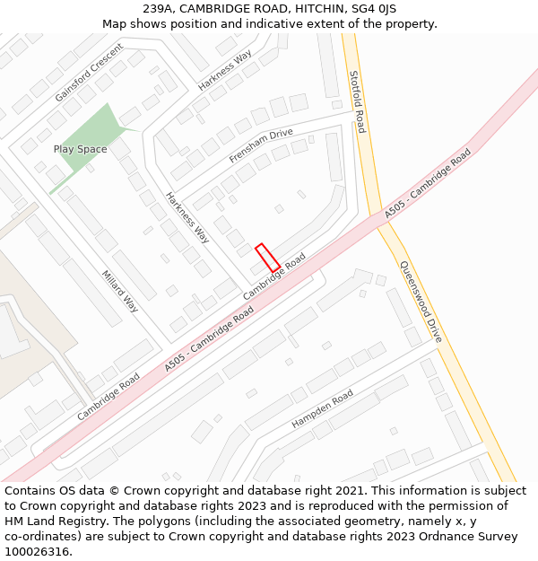 239A, CAMBRIDGE ROAD, HITCHIN, SG4 0JS: Location map and indicative extent of plot