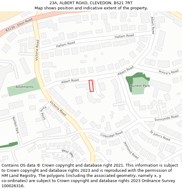 23A, ALBERT ROAD, CLEVEDON, BS21 7RT: Location map and indicative extent of plot