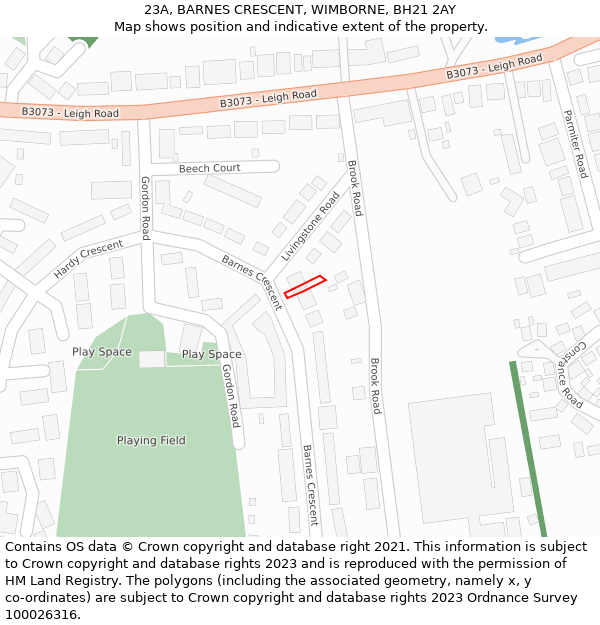 23A, BARNES CRESCENT, WIMBORNE, BH21 2AY: Location map and indicative extent of plot