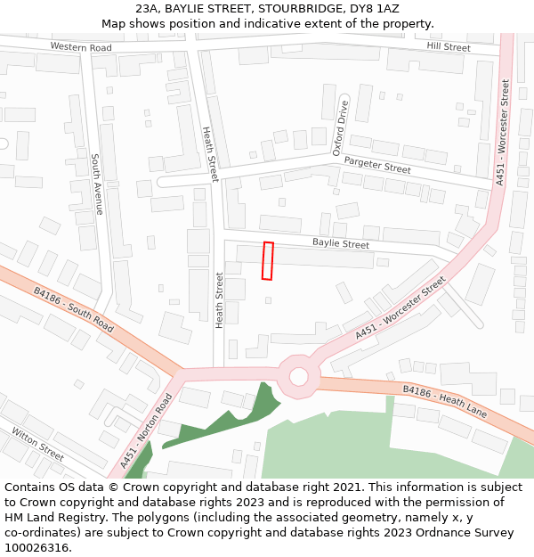 23A, BAYLIE STREET, STOURBRIDGE, DY8 1AZ: Location map and indicative extent of plot