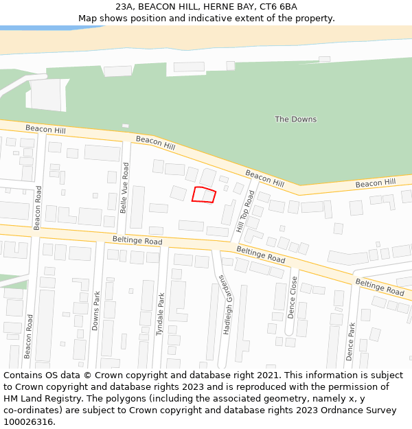 23A, BEACON HILL, HERNE BAY, CT6 6BA: Location map and indicative extent of plot