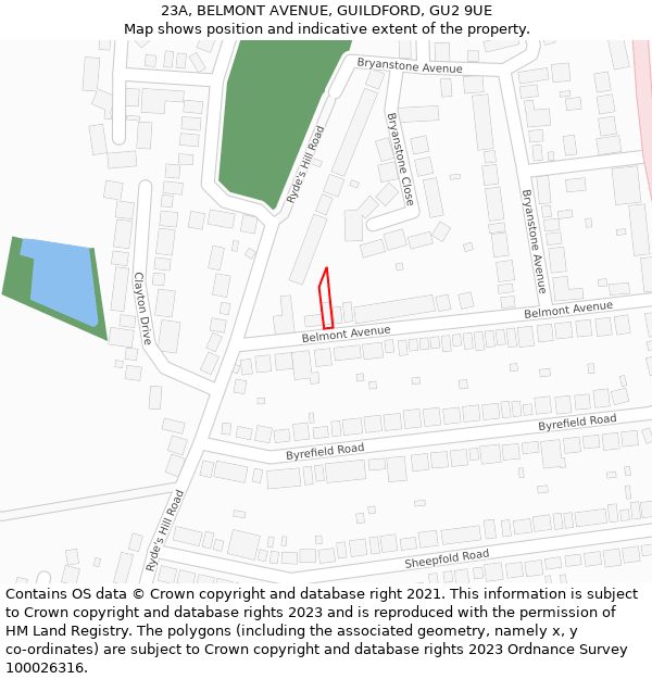 23A, BELMONT AVENUE, GUILDFORD, GU2 9UE: Location map and indicative extent of plot