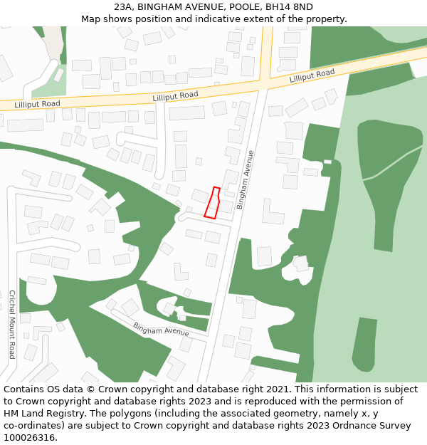 23A, BINGHAM AVENUE, POOLE, BH14 8ND: Location map and indicative extent of plot