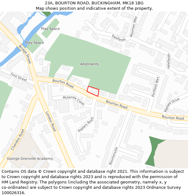 23A, BOURTON ROAD, BUCKINGHAM, MK18 1BG: Location map and indicative extent of plot