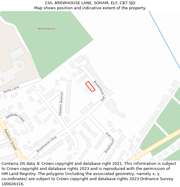 23A, BREWHOUSE LANE, SOHAM, ELY, CB7 5JD: Location map and indicative extent of plot