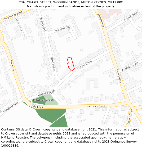 23A, CHAPEL STREET, WOBURN SANDS, MILTON KEYNES, MK17 8PG: Location map and indicative extent of plot