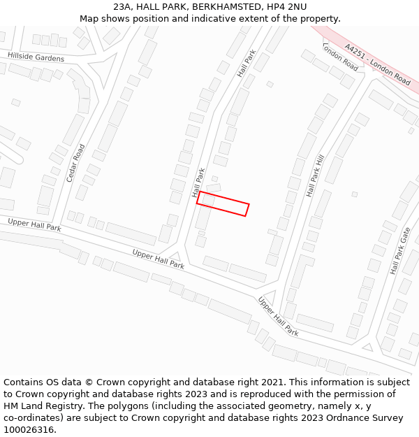 23A, HALL PARK, BERKHAMSTED, HP4 2NU: Location map and indicative extent of plot