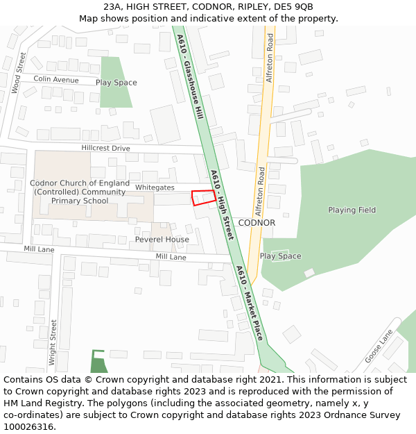 23A, HIGH STREET, CODNOR, RIPLEY, DE5 9QB: Location map and indicative extent of plot