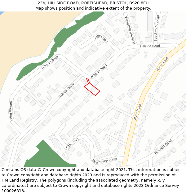 23A, HILLSIDE ROAD, PORTISHEAD, BRISTOL, BS20 8EU: Location map and indicative extent of plot
