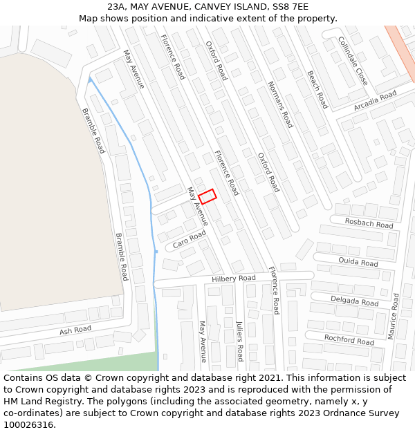 23A, MAY AVENUE, CANVEY ISLAND, SS8 7EE: Location map and indicative extent of plot