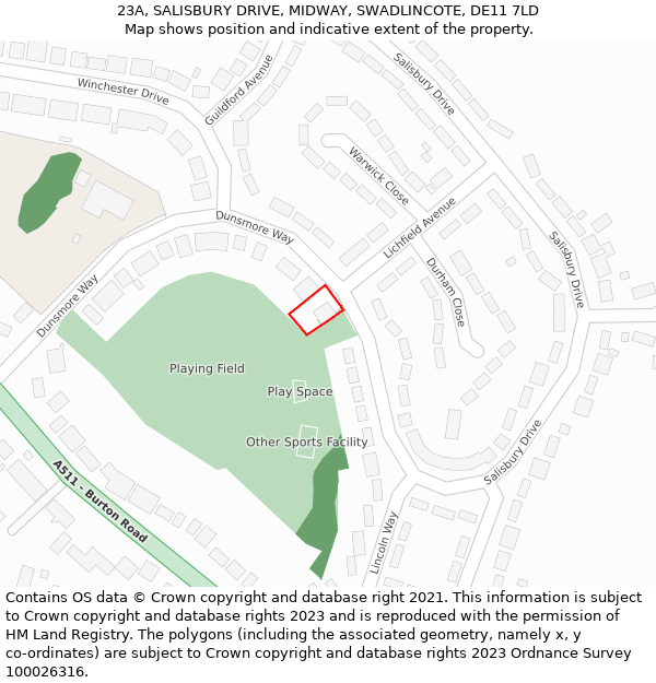 23A, SALISBURY DRIVE, MIDWAY, SWADLINCOTE, DE11 7LD: Location map and indicative extent of plot