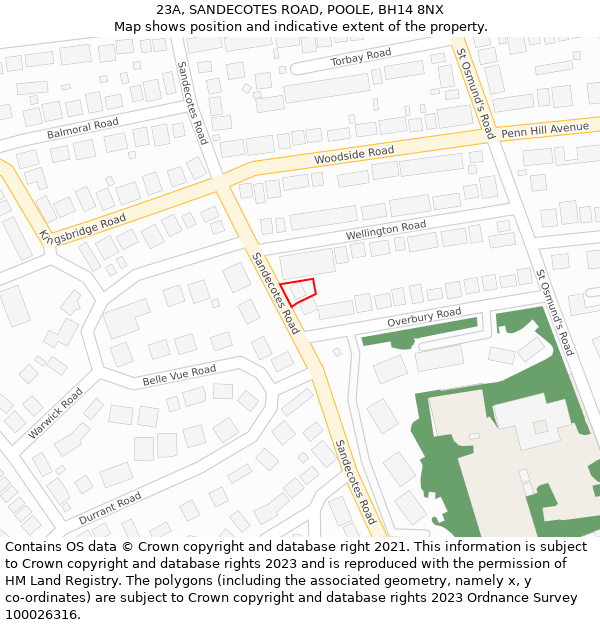 23A, SANDECOTES ROAD, POOLE, BH14 8NX: Location map and indicative extent of plot