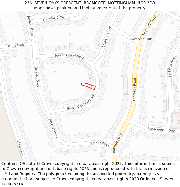 23A, SEVEN OAKS CRESCENT, BRAMCOTE, NOTTINGHAM, NG9 3FW: Location map and indicative extent of plot