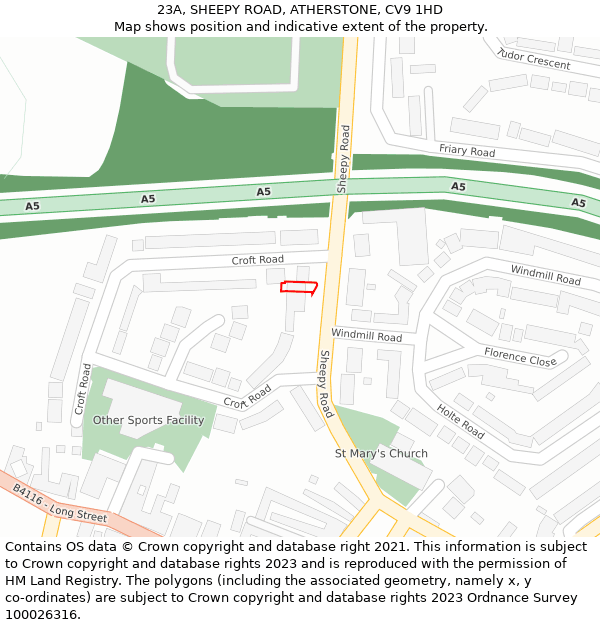 23A, SHEEPY ROAD, ATHERSTONE, CV9 1HD: Location map and indicative extent of plot