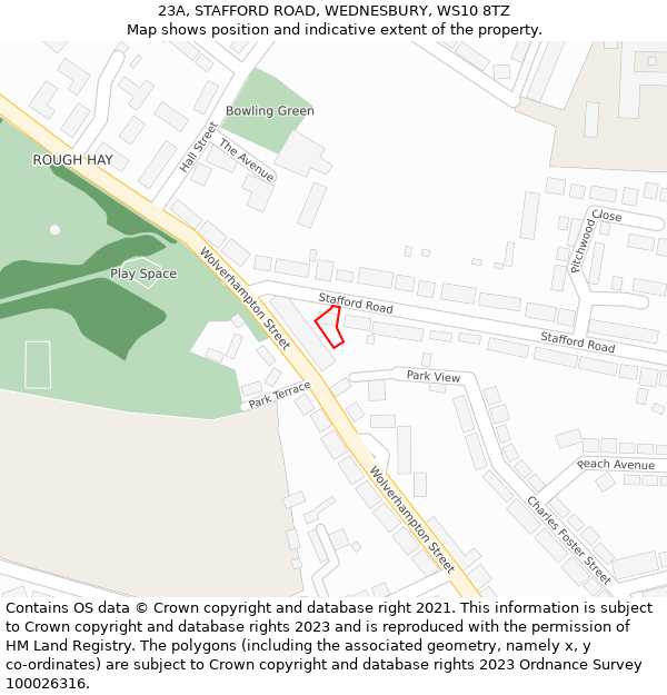 23A, STAFFORD ROAD, WEDNESBURY, WS10 8TZ: Location map and indicative extent of plot