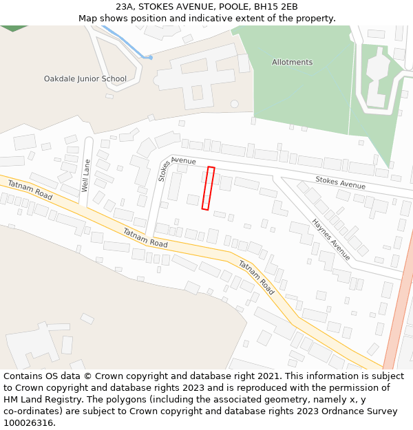 23A, STOKES AVENUE, POOLE, BH15 2EB: Location map and indicative extent of plot