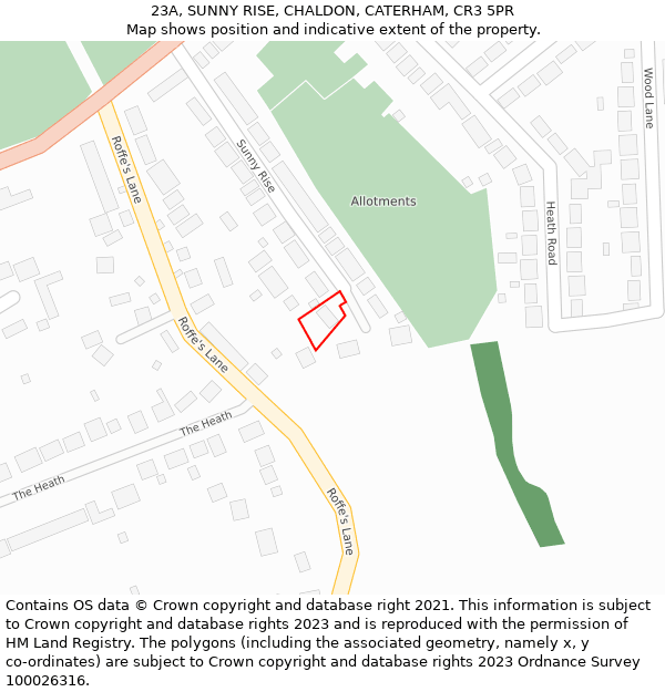 23A, SUNNY RISE, CHALDON, CATERHAM, CR3 5PR: Location map and indicative extent of plot