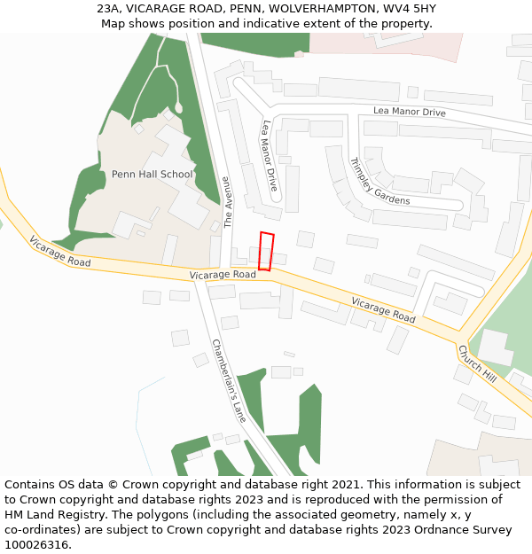 23A, VICARAGE ROAD, PENN, WOLVERHAMPTON, WV4 5HY: Location map and indicative extent of plot
