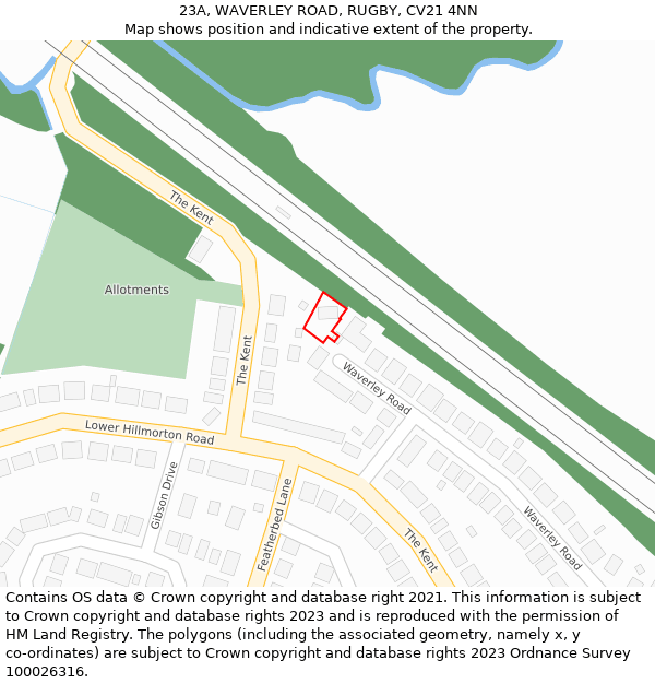 23A, WAVERLEY ROAD, RUGBY, CV21 4NN: Location map and indicative extent of plot