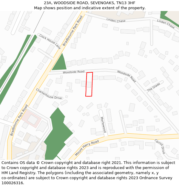 23A, WOODSIDE ROAD, SEVENOAKS, TN13 3HF: Location map and indicative extent of plot