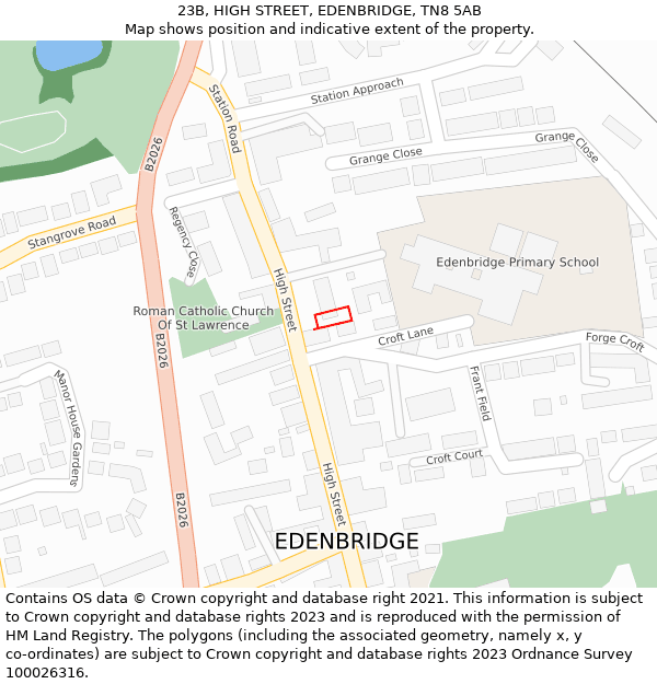 23B, HIGH STREET, EDENBRIDGE, TN8 5AB: Location map and indicative extent of plot