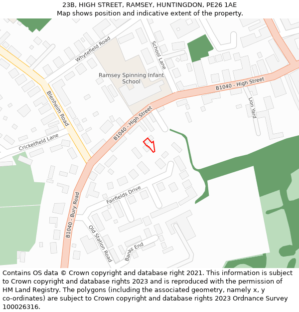 23B, HIGH STREET, RAMSEY, HUNTINGDON, PE26 1AE: Location map and indicative extent of plot