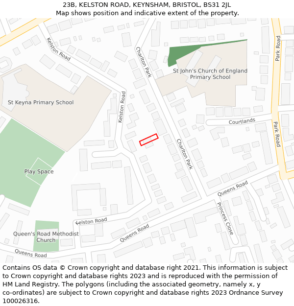 23B, KELSTON ROAD, KEYNSHAM, BRISTOL, BS31 2JL: Location map and indicative extent of plot