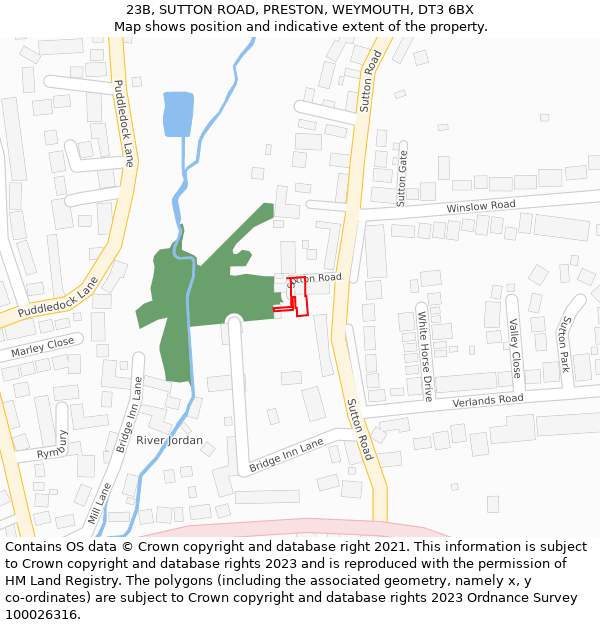 23B, SUTTON ROAD, PRESTON, WEYMOUTH, DT3 6BX: Location map and indicative extent of plot