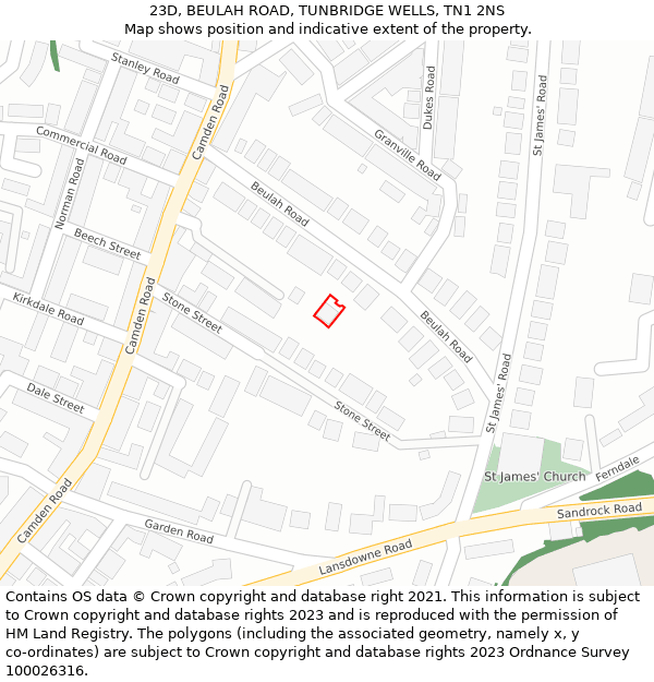 23D, BEULAH ROAD, TUNBRIDGE WELLS, TN1 2NS: Location map and indicative extent of plot