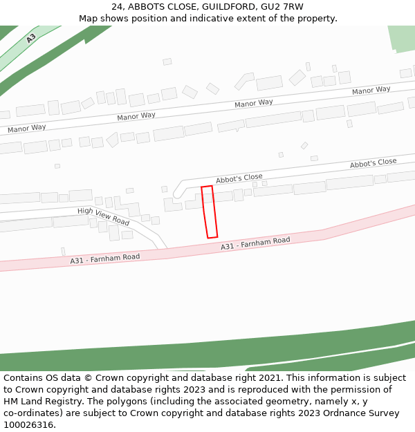 24, ABBOTS CLOSE, GUILDFORD, GU2 7RW: Location map and indicative extent of plot