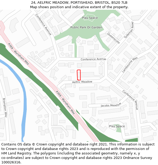 24, AELFRIC MEADOW, PORTISHEAD, BRISTOL, BS20 7LB: Location map and indicative extent of plot