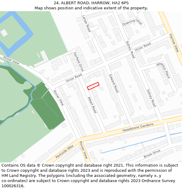 24, ALBERT ROAD, HARROW, HA2 6PS: Location map and indicative extent of plot